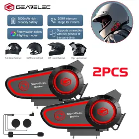 Bt5.2 Gearelec Dk02 2x Motorcycle Helmet Intercom Headset 2 Riders Interphone Headphone New