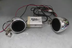 Mc500 Harley-davidson Chrome Handlebar Bullet Speakers With Boss Rebel Amp