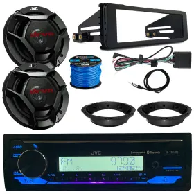 Kdt92mbs-ec1865bm-em16g50ft Jvc Marine Cd Receiver 2x 6.5 Inch Speakers 98-13 Harley Install Kit Accessories