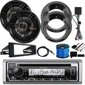 Kmrd375bt-cs653 Kenwood-enrock-metra-crunch Kmr-d375bt 1-din Marine Mp3 Receiver With Kit 2x 6.5 Inch Speakers Adapters