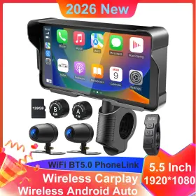 Us-cp00011 Lbw 5.5 Inch Motorcycle Wireless Carplay Android Auto Dash Cam Tpms 1080p Dual /bt