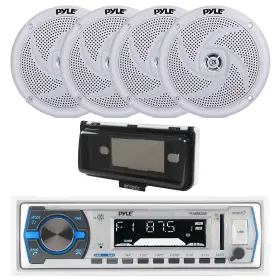 Plmrb29w-2plmrs5w-emc56w Pyle-enrock Single Din Bluetooth Usb Marine Receiver Cover 4x 5.25 Inch 180w Speakers