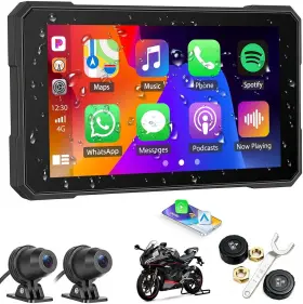 X004zjkozj Sixtop 5 Inch Motorcycle Wireless Carplay Screen With Dual Hd Dash Cams And Tpms Sensors