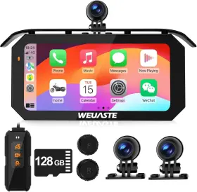 B0f84hmmtn Weuaste 3pcs Motorcycle Dash Cam Tpms 6.25 Inch Fully Laminated Screen Hicar Metal Anti-th