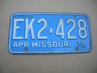 1979 Missouri License Plate - EK2 428 Show Me State Used. Price: $9.99.